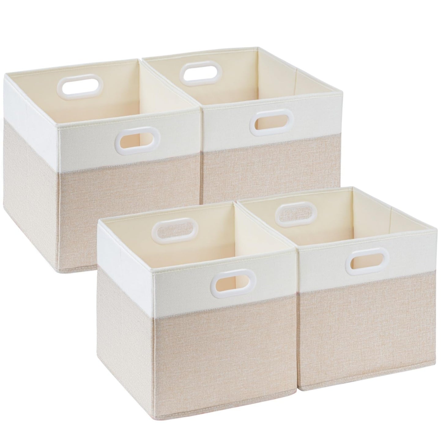 SOCOHOME Fabric Cube Storage Boxes,33x38x33cm Foldable Storage Baskets for Shelf Nursery Closet(Light beige/White, Set of 4)