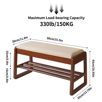 Aibiju Solid Wood Shoe Storage Bench, 2 Tier Shoe Rack with Hidden Storage, 31.5 Inch Wooden Storage Organizer for Entryway Hallway Living Room