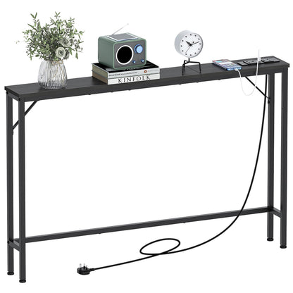 VEDECASA 5.9" Skinny Console Table with Charging Station Narrow Long Behind Couch Table with Power Outlets USB Ports Slim Sofa Table for Entryway