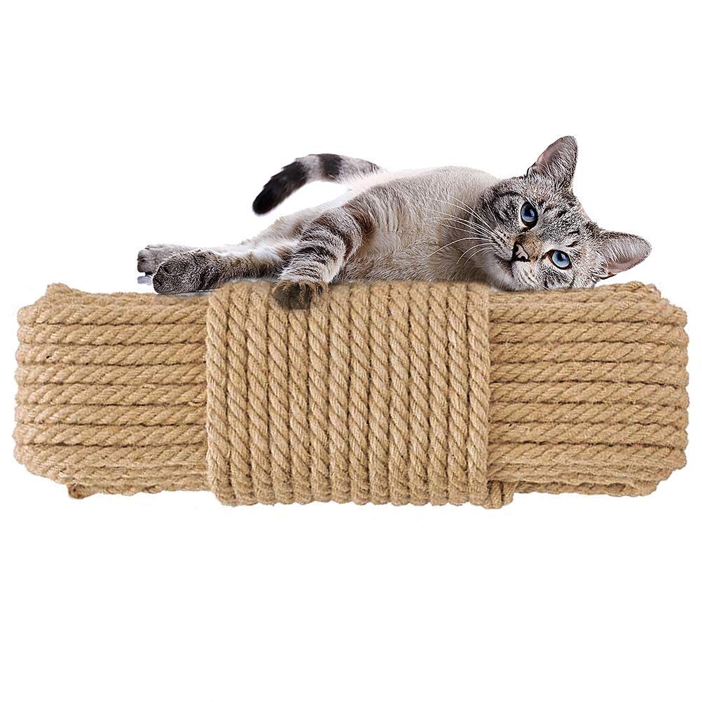 Aoneky 6mm/ 8mm/10mm Cat Scratching Sisal Rope Posts Trees 33FT-328FT, Hemp Rope for Decoration, DIY or (164FT, 8mm)