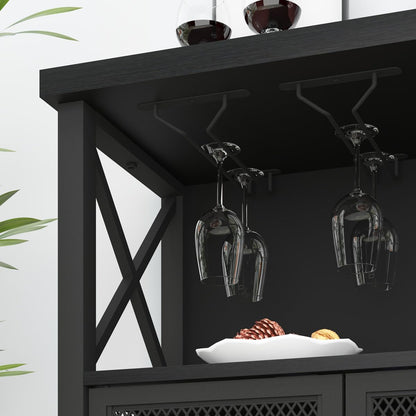 LVB Wine Bar Cabinet Industrial Coffee Bar Cabinets 120cm Black Oak