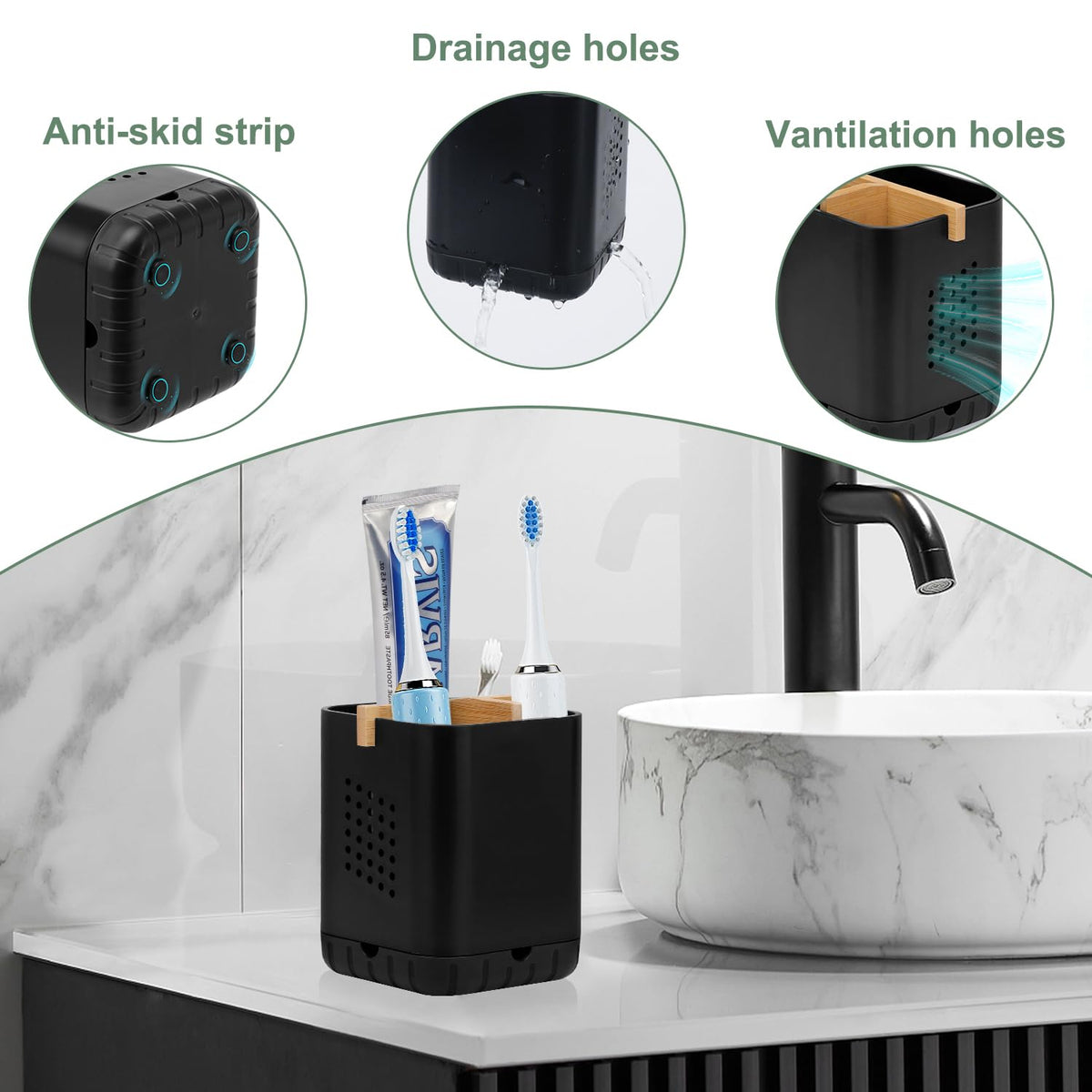 BYUNER Toothbrush Holder Toothbrush Caddy Toothbrush Holders for Bathroom Electric Toothbrush Holder 3 Slots Bathroom Organiser Countertop Storage