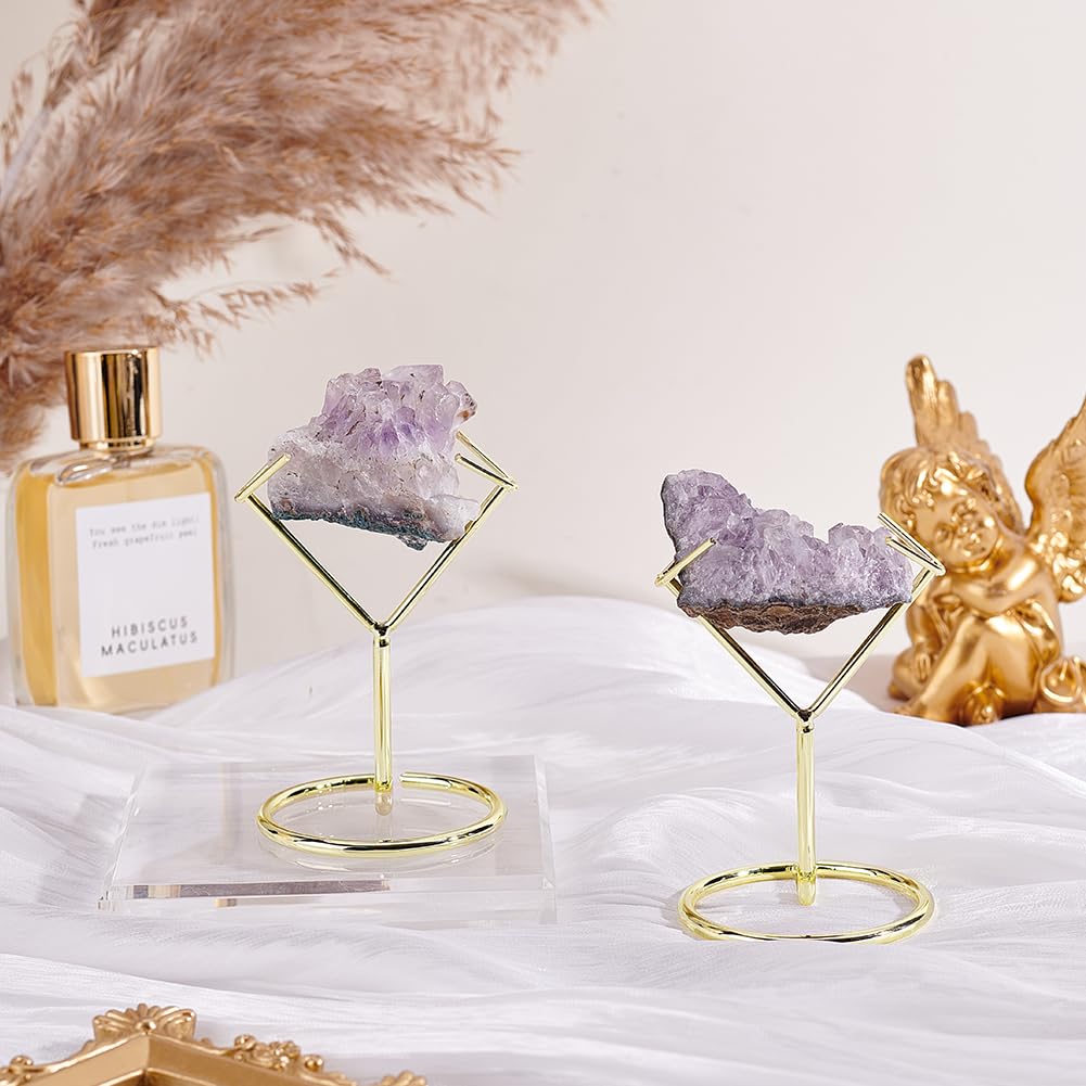 AHANDMAKER 2Pcs Rock Display Stand, Metal Crystal Display Holder Small Crystal Ball Holders for Gemstones Spheres Geodes Rocks Fossils Marbles Home