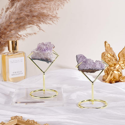 AHANDMAKER 2Pcs Rock Display Stand, Metal Crystal Display Holder Small Crystal Ball Holders for Gemstones Spheres Geodes Rocks Fossils Marbles Home