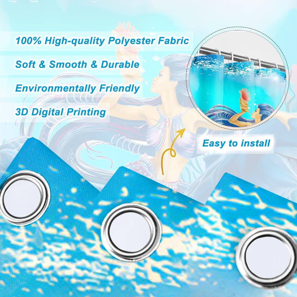 SDOTPMT 105x160cm Mermaid Whale Shower Curtain Marine Animal Seaweed Coral Reef Starfish Bath Curtain Underwater Seascape Bathtub Curtain for