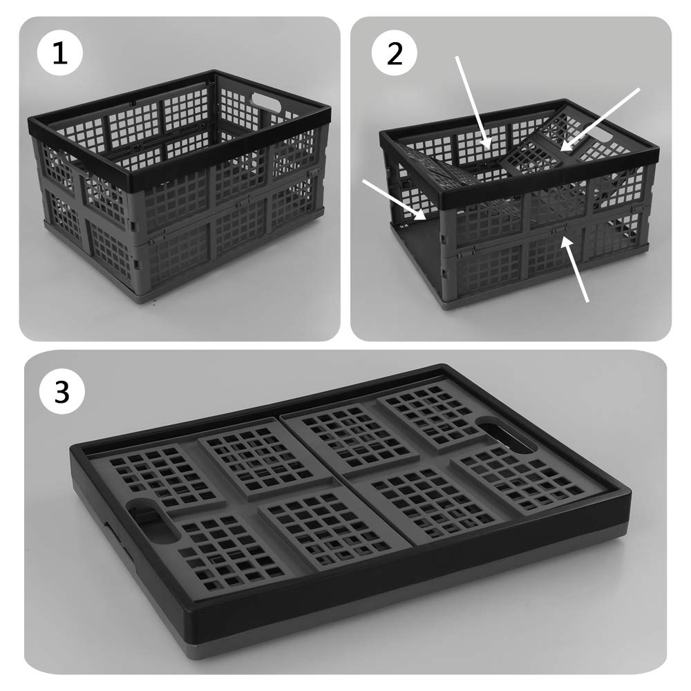 Bringer 30 L Plastic Collapsible Storage Bin, Set of 3 Folding Storage Crate Basket