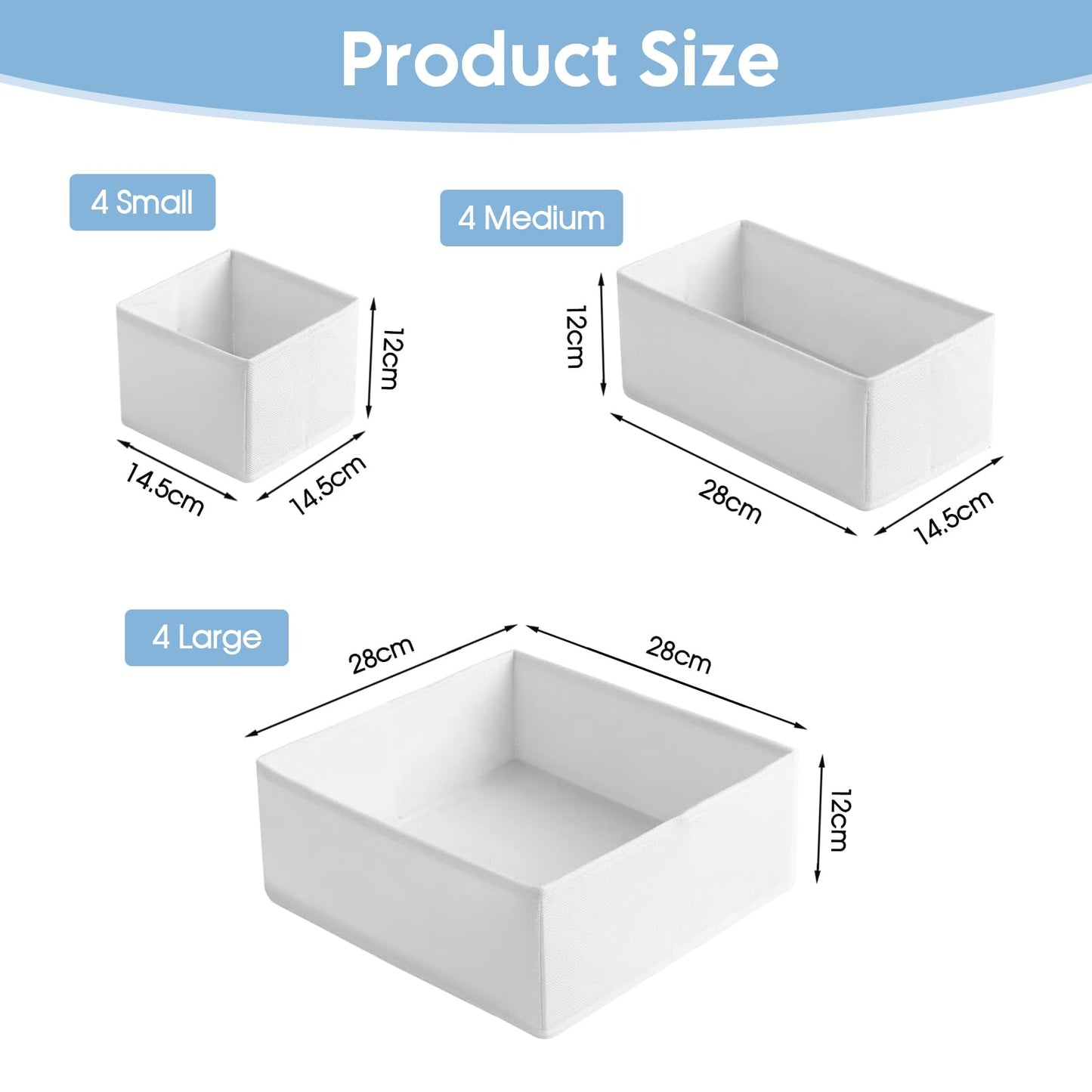 Yeqqzq 12 Pcs Drawer Organizer, Underwear Drawer Organizer Bins, Dresser Organizer for Baby Clothes, Dresser Drawer Dividers for Baby Clothing, Bra