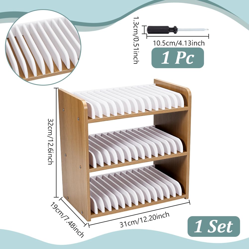 UNICRAFTALE 3 Tier Wooden Phones Storage 45 Grid Classroom Cell Phone Holder Brown Mobile Phone Desktop Organizer Storages Box Adjustable Multiple