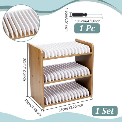 UNICRAFTALE 3 Tier Wooden Phones Storage 45 Grid Classroom Cell Phone Holder Brown Mobile Phone Desktop Organizer Storages Box Adjustable Multiple