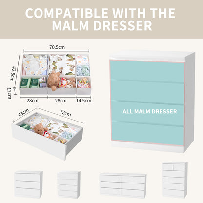 ORLISA Drawer Organiser for MALM Drawers, 14 Pack Clothes Drawer Organisers, Foldable Fabric Drawer Dividers for Underwear Socks Bras