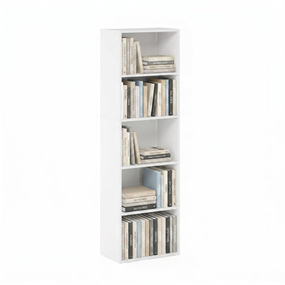 Furinno PASIR Book Shelf, 5-Tier Modern Bookshelf, Open Shelves Bookcase 9 x 12 x 52, for Living Room, Bedroom, Home Office, White