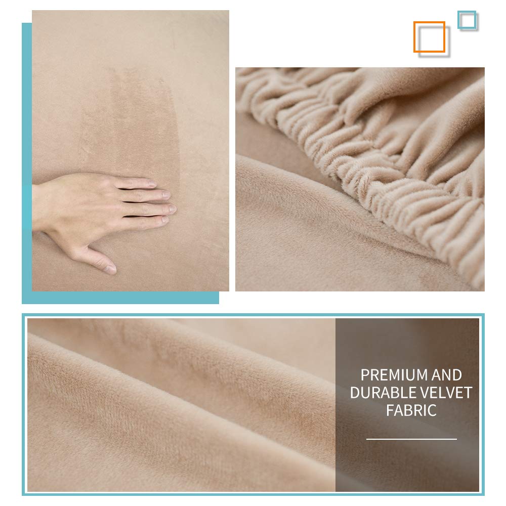 DUJUIKE Bed Slipcover, Stretch Bed Cover, Dustproof Protector for Linen Fabric Tufted Upholstered Headboard (Camel, Full Headboard Length (47"-55"))