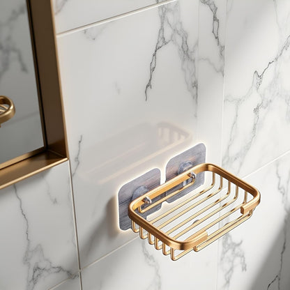Gold Bar Soap Holder for Shower Wall,Stainless Steel Adhesive Soap Dish for Bathroom,Drill Free Soap Holder Storage Rack Soap Dishes Holders and