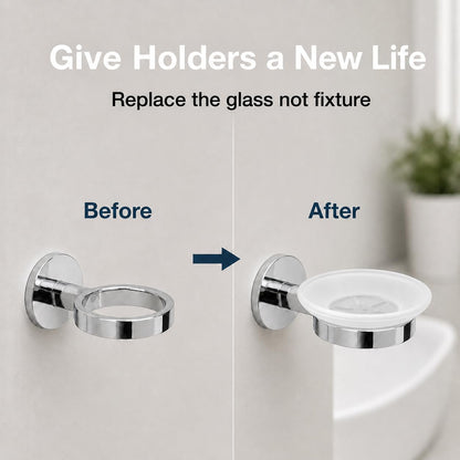 Glass Soap Dish Replacement, Round, Frosted, Matt Glass