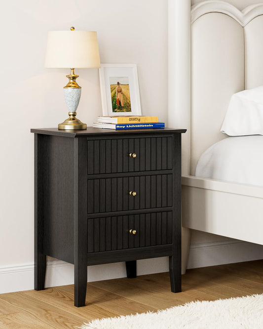 HEYZOEY Bedside Cabinet with 3 Drawers, Wooden Bedside Table, Modern Side Table for Bedroom or Living Room (Black, 45 ? 35 ? 61.5 cm)