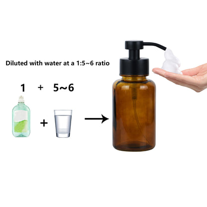 SDlumeiy 15 oz Amber-Tinted Thick Glass Foaming Soap Dispenser, Refillable Foaming Soap Dispenser with Black Rust-Proof Foam Pump