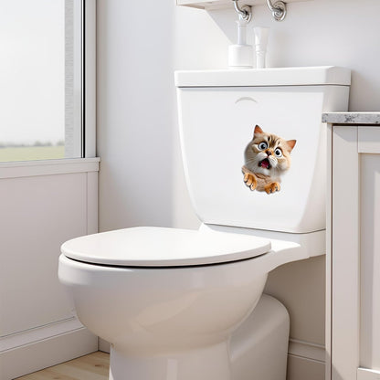 3D Toilet Lid Sticker, Cute Kitten Design Removable Decal Bathroom Decor for Toilet Lid and Tank Covers