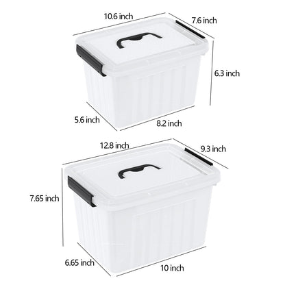 Buyitt 2 Pack Storage Box, Plastic Storage Bins with Handles (6 QT/12 QT)
