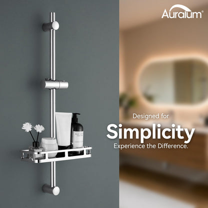 Auralum 70cm Shower Riser Rail - Adjustable 360°Swivel Shower Head Holder - Anti-Corrosion Premium Stainless Steel