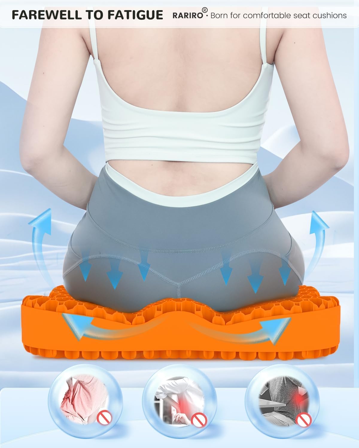 Double-Layer Honeycomb Gel Seat Cushion, Pressure Relief for Long Sitting