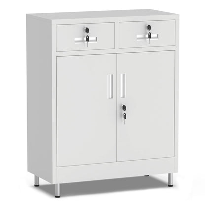 JINGUR Metal Storage Cabinet with Locking Doors and 2 Drawers (White)