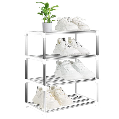 OLYREO White Small Shoe Rack 4 Tier Shoe Racks Storage for Hallway, Closet