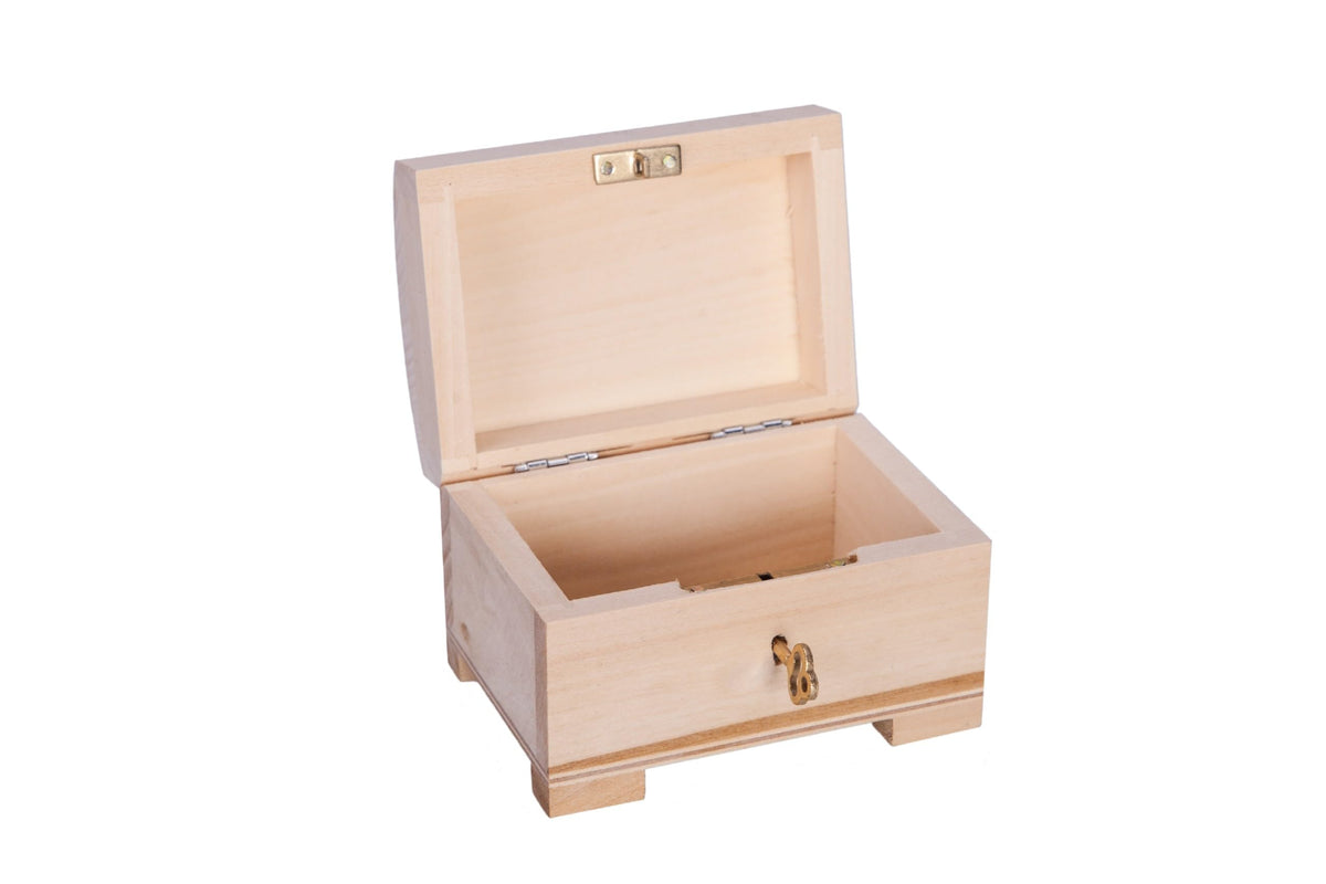 Wooden World - Wooden box with key ecological chest casket for decoupage raw wood 10,5 x 8 x 7,5 cm