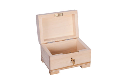 Wooden World - Wooden box with key ecological chest casket for decoupage raw wood 10,5 x 8 x 7,5 cm