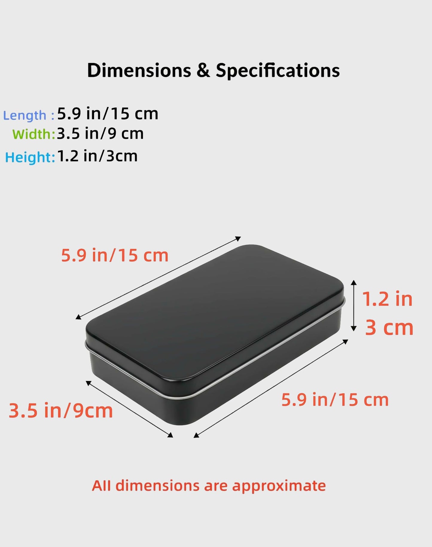 LJY Black Hinged Metal Tins, 2 Pack, 5.9 x 3.5 x 1.2 in