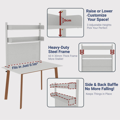 Boltmol Clamp-on 2-Tier Desk Shelf,White 100CM, Desktop Organizer With Pegboard, Countertop Storage Bookcase For Home, Office Or Dorm