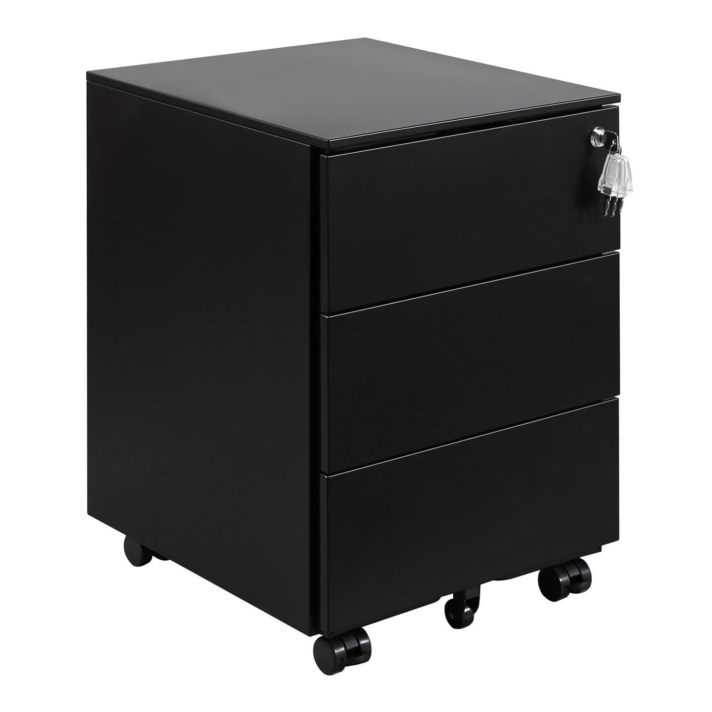 HOMSTEEL Mobile File Ccabinet, Filing Cabinet with 1 Lock, 4 Keys, 3 Drawers, Metal Cabinet, Pre-assembled, for Office, Home Office, Black