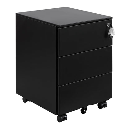 HOMSTEEL Mobile File Ccabinet, Filing Cabinet with 1 Lock, 4 Keys, 3 Drawers, Metal Cabinet, Pre-assembled, for Office, Home Office, Black