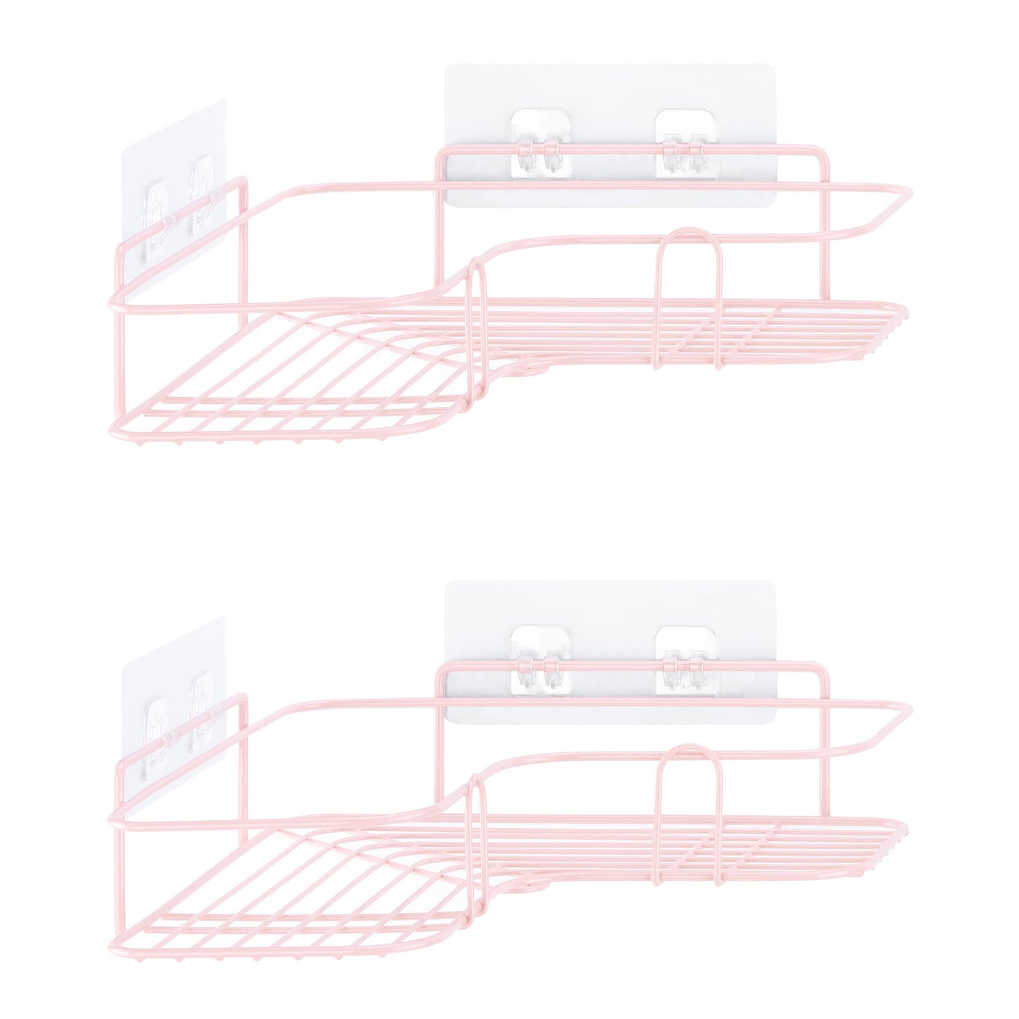Navaris Corner Shower Caddy - Set of 2 - No Drilling Bathroom Shelves - Self Adhesive Wall Mounted Basket Shelf Storage Organiser Holder Racks - Pink
