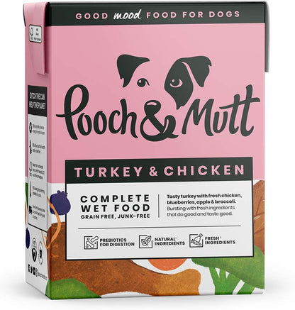 Turkey & Chicken Pack of Complete Wet Dog Food, Dry Dog Food Topper, 12x375g