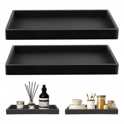 2 Pcs Black Bathroom Vanity Tray Rectangle Silicone Tray