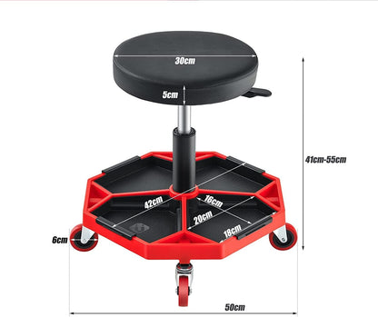 GiantexUK Pneumatic Rolling Mechanic Stool, Adjustable Roller Seat with Removable Tool Tray and 4 Universal Casters