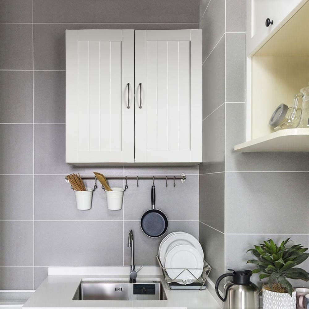 Yaheetech Bathroom Wall Cabinet, 2 Doors, 59.5 × 31 × 59.5 cm, White