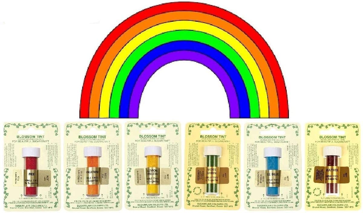 Sugarflair Rainbow Edible Blossom Tints Food Colour Colouring Dust Powder x 6