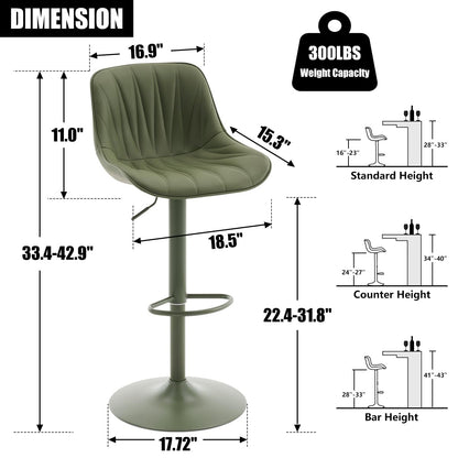 YOUNIKE Bar Stools Set of 2, Modern Upholstered Faux Leather Barstools with Back, Swivel Tall Adjustable Counter Height Bar Chairs