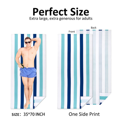 Ouxiaobai Large Oversized Beach Towel - Microfiber Sand Free 35 x 70 Inch Quick Dry Lightweight Pool Towel for Adults, Thin Striped Swim Towel