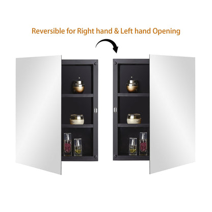 Fundin Black Plastic Mirror Cabinet with Polished Edge Mirror Door, Recessed and Surface Mount, 40 x 51 cm