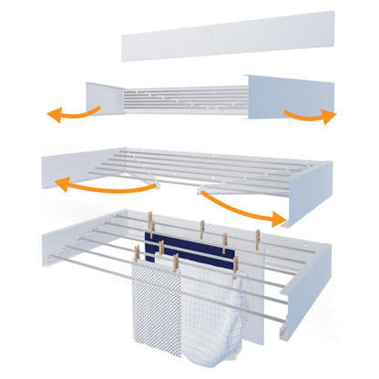Hot Flow Glide Foldable Wall Mounted Clothes Rack, Retractable Clothes Drying Rack. Sleek Design With 6 x 100cm Rods For 6m Of Hanging Line. Perfect