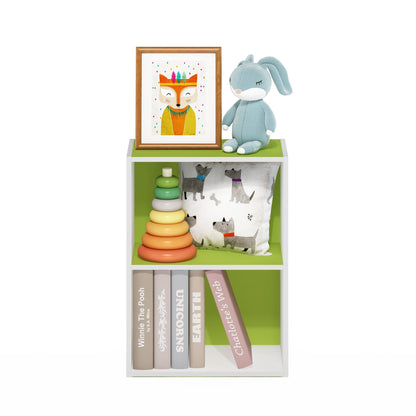Furinno LUDER Book Shelf, 2-Tier Modern Bookshelf, Open Shelves Bookcase 9 x 16 x 21, for Living Room, Bedroom, Home Office, Green/White