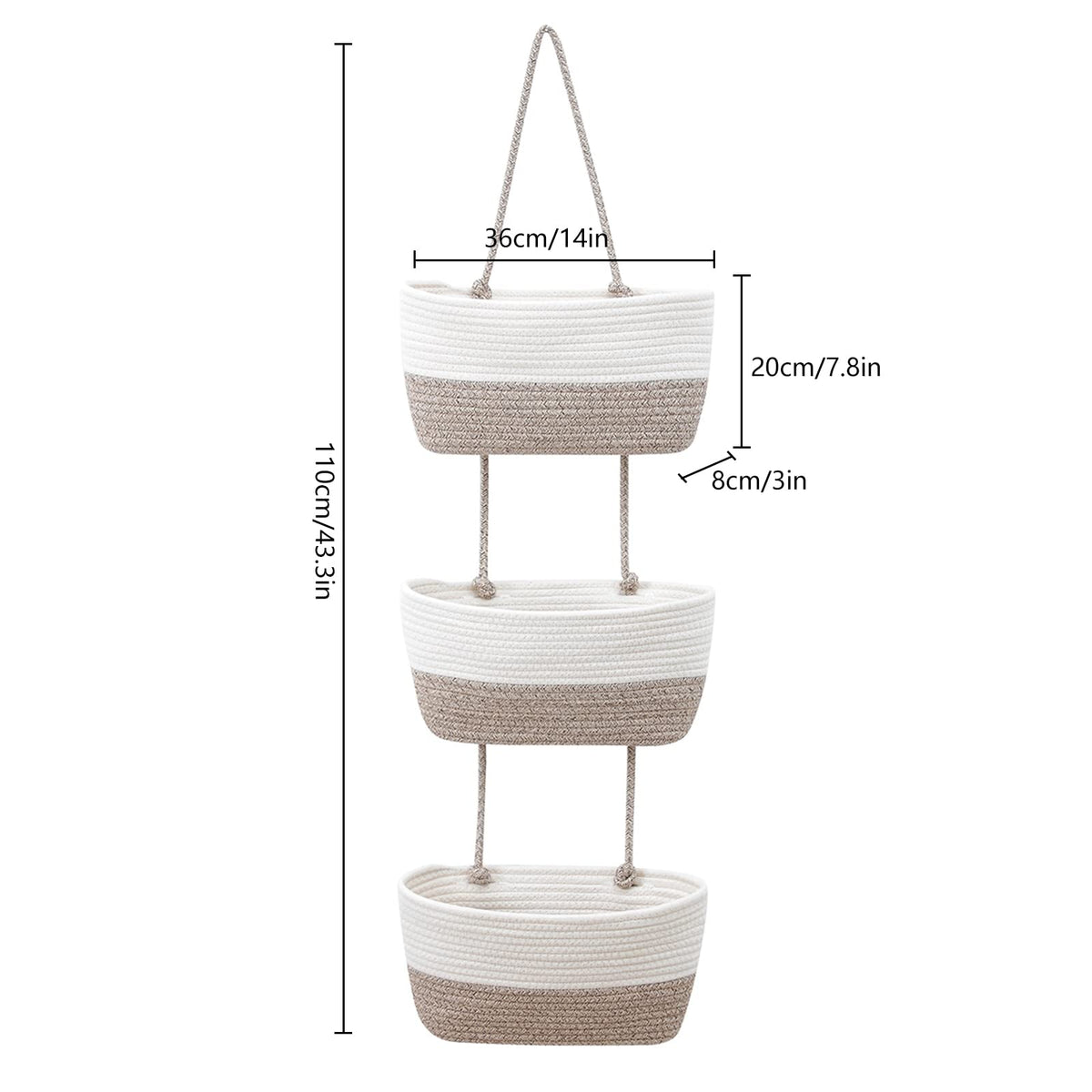 URCheers 3-Tier Over the Door Hanging Basket, Wall Mount Hanging Storage Organiser Woven Rope