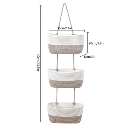 Inscrip Hanging Storage Baskets for Door, Hanging Storage, 3-Tier Hanging Basket Made of Cotton Rope, Woven Organiser