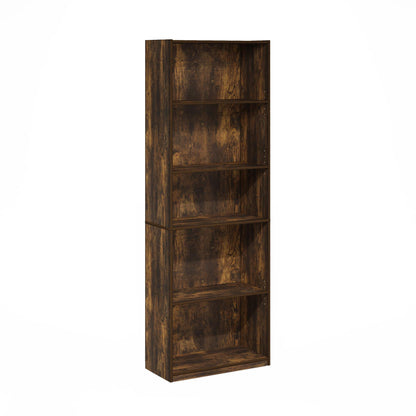 Furinno GEHRY Book Shelf, 5-Tier Bookshelf, Bookcase, with Adjustable Shelves, 11.6 x 24.8 x 71.4, for Home Office, Living Room, Amber Oak
