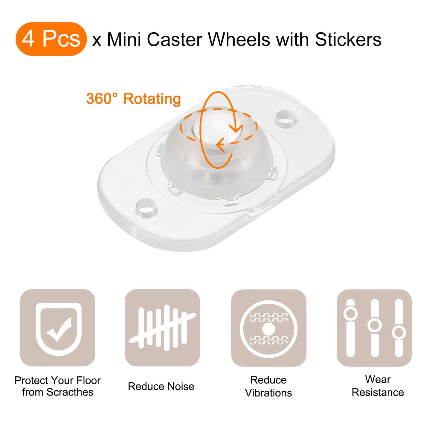sourcing map Self Adhesive Caster Wheels, Mini Swivel Paste Universal Pulley for Bin Bottom, Trash Can, Electronic (Pack of 4 -Clear)