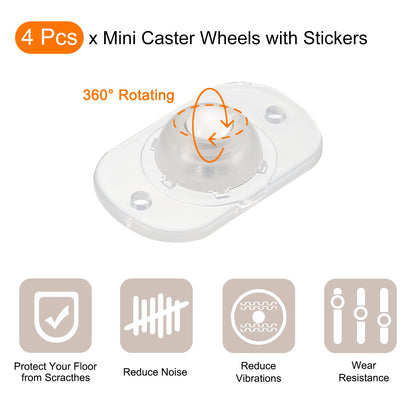 sourcing map Self Adhesive Caster Wheels, Mini Swivel Paste Universal Pulley for Bin Bottom, Trash Can, Electronic (Pack of 4 -Clear)