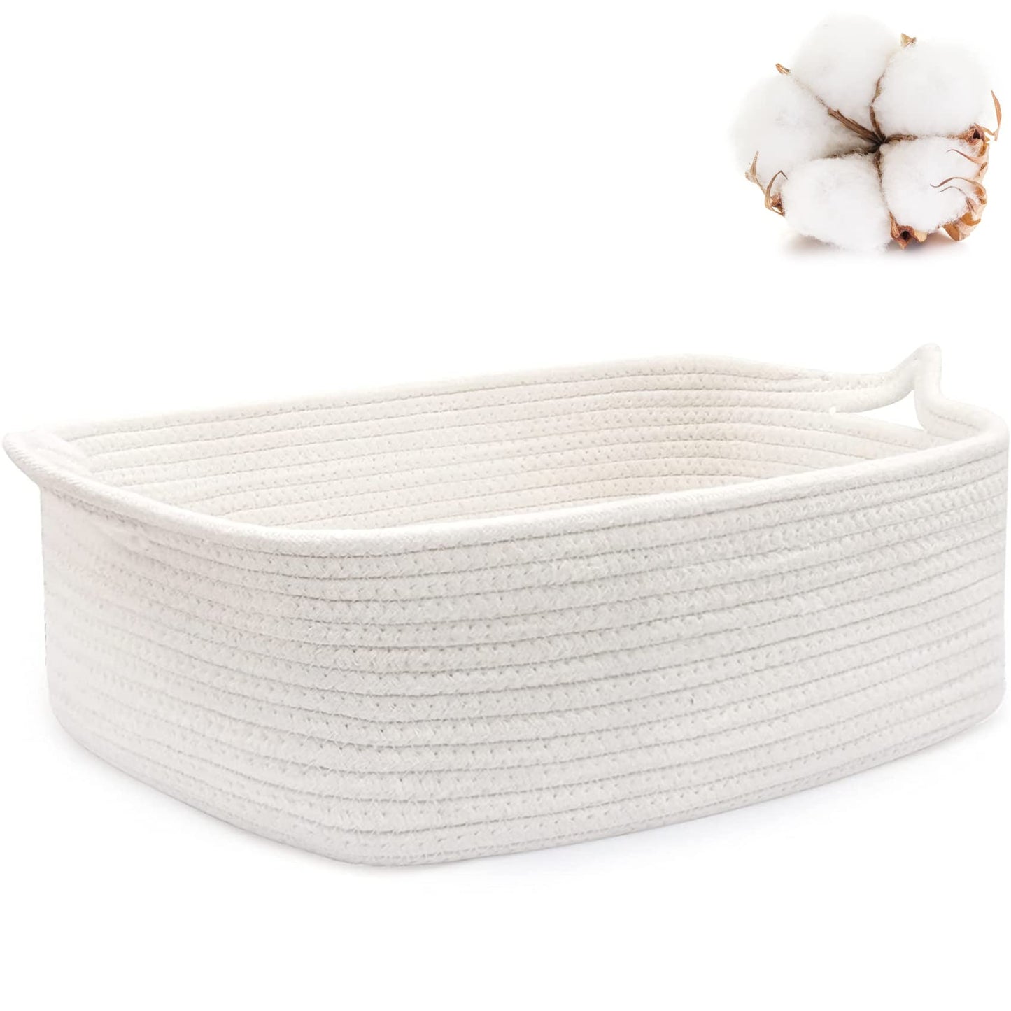 ABenkle Small Storage Basket with Handles, Cotton Rope Woven Dog Cat Toy Bin, Decorative Shelves Closet Organizing for Nursery Laundry Bedroom