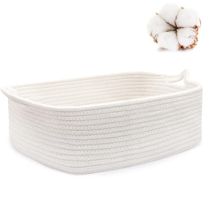 ABenkle Small Storage Basket with Handles, Cotton Rope Woven Dog Cat Toy Bin, Decorative Shelves Closet Organizing for Nursery Laundry Bedroom